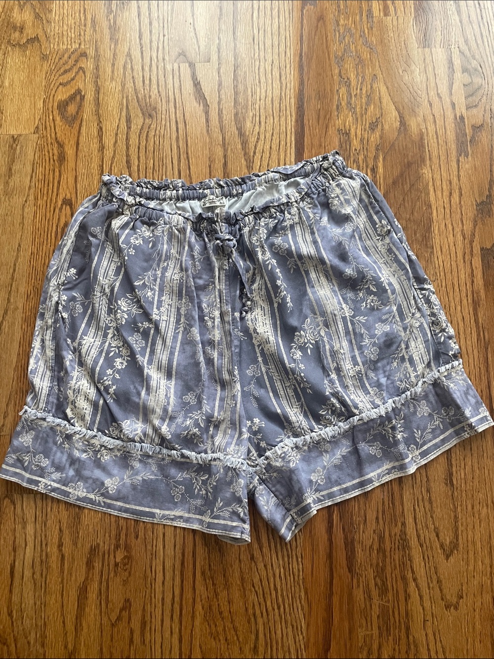 Free People Blue Floral Stripe High-Rise Ruffle Lounge Shorts medium